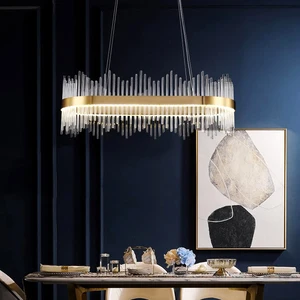 Crystal Chandelier Modern Luxury LED Pendant Light Fixture Oval Raindrop Adjustable Height Chandelier