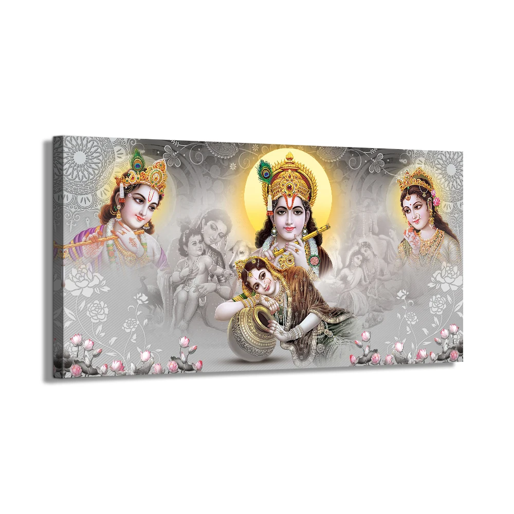 印度教金甘尼萨神庙大象神画画布海报印刷宗教艺术壁画客厅装饰, image size:1000x1000