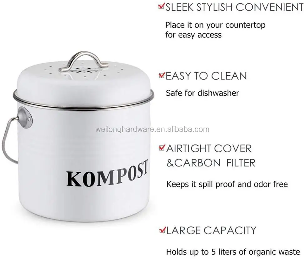 Gardener's Supply Company Galvanized Compost Pail | Sturdy Metal Vintage  Style Crock with Lid for Organic Composting Kitchen Countertop Waste Bin 