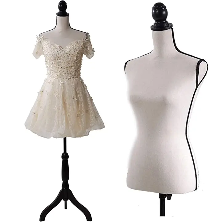 Beige Female Mannequin Torso Clothing Dress Display W/ Black Tripod Stand 