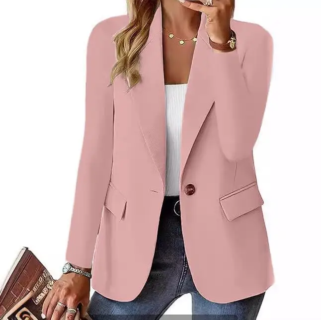 Hot Selling Women's Large Size Solid Color Long Sleeve Office Blazers Suit Business Small Suit Jacket
