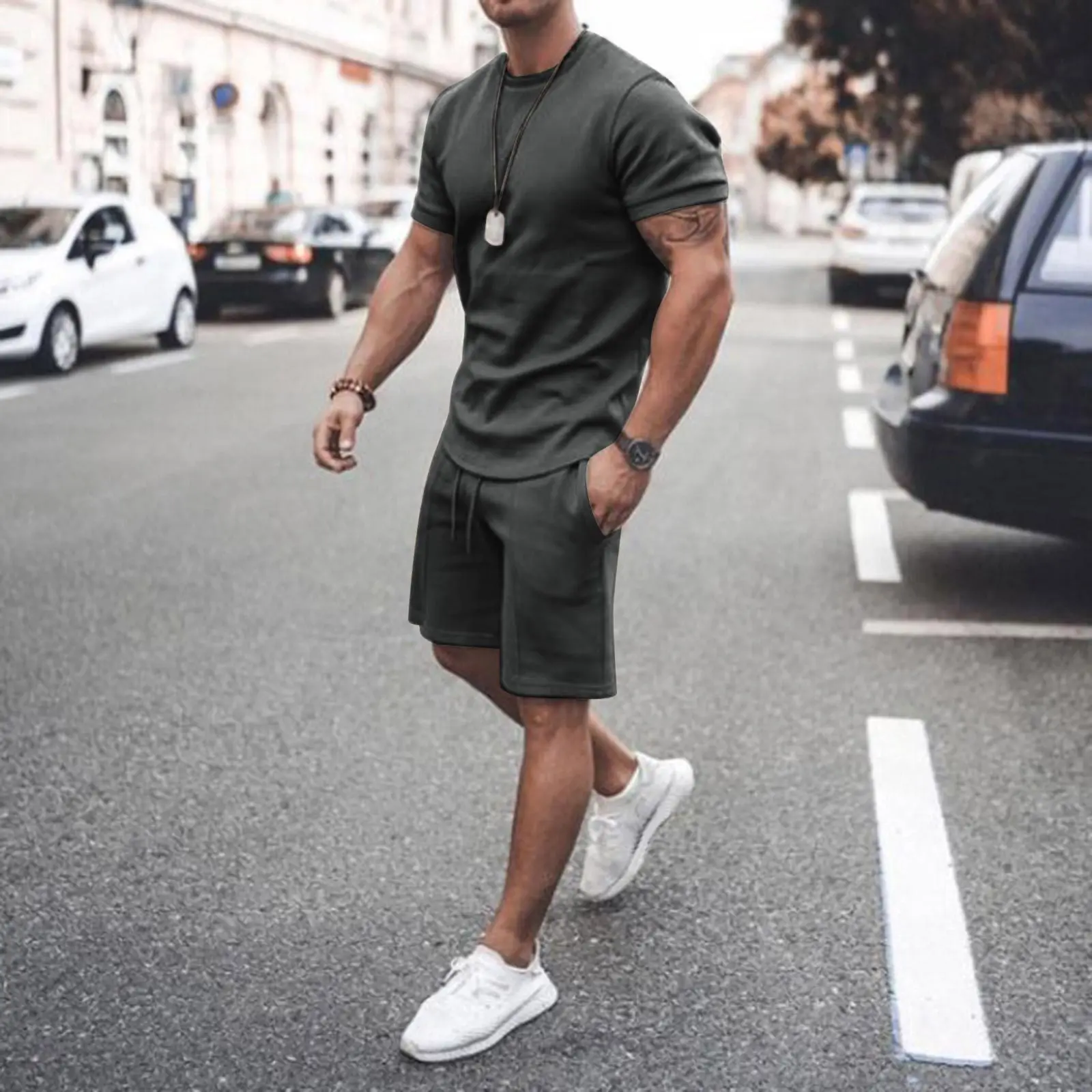 2021 Men's Summer Short Sleeve Shorts Set Men's Athletic Casual Set