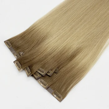 Wholesale Ombre Color Pu Seamless Clip In Hair Extentions 100% Human Hair Skin Weft Invisible Clip Ins