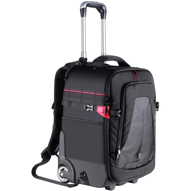 Neewer 2 en 1 Mochila deslizante para cámara de fotos estilo maleta,  convertible, con doble asa antigolpes con compartimentos acolchados  extraíbles para cámaras SLR/DSLR trípode objetivos (negro/rojo) - PREYCA