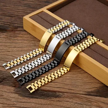 China Manufacturer Hotsale 18K Gold Plated Men Customized Name Stainless Steel Bracelet  High Polished Chain For Men Bracelet
