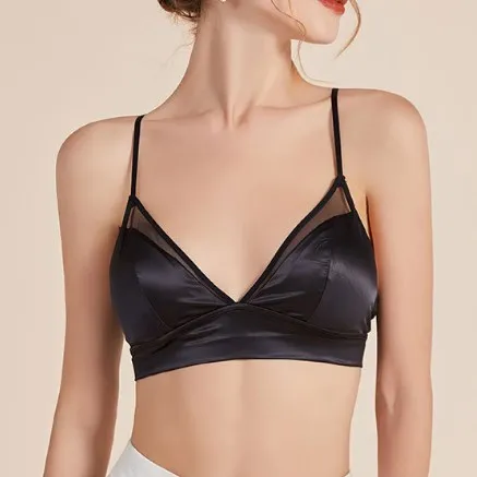 
Французское шелковое нижнее белье, гладкий атласный бюстгальтер из натурального шелка, тонкое сексуальное нижнее белье без кольца, бюстгальтер на косточках 