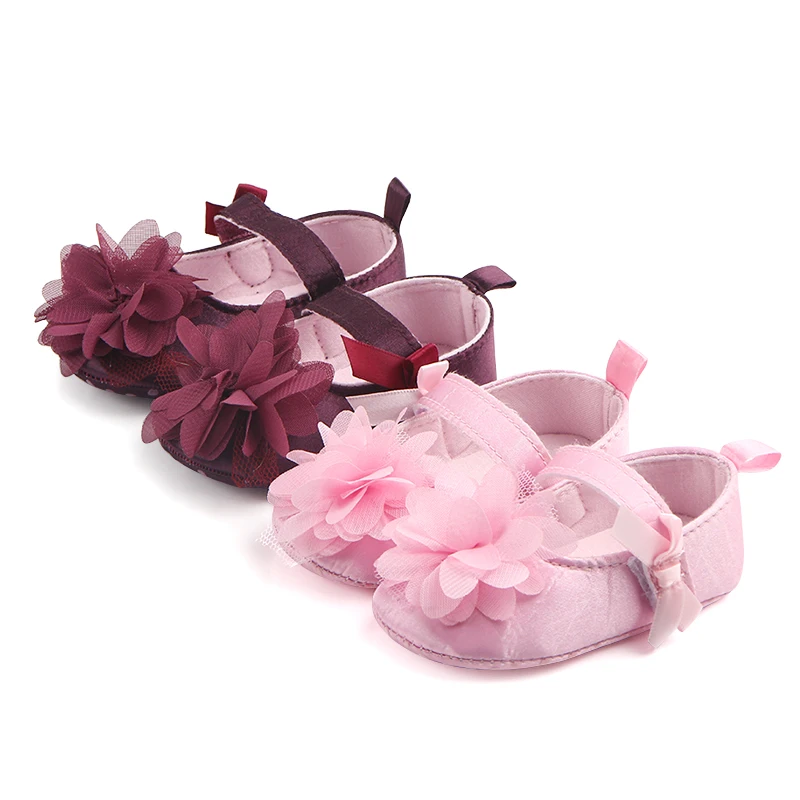 Pure Color Big Flower New Born Baby Shoes Infant Shoes Girls