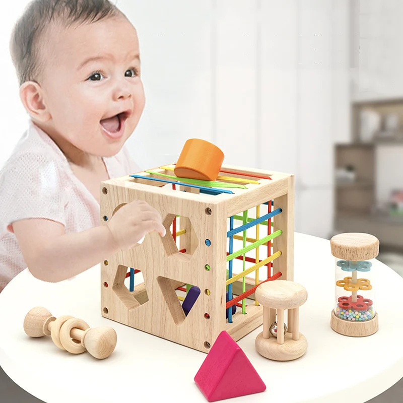 6-in-1 na Laruan para sa Bata, Maagang Edukasyon, Kahoy na Pambibilang ng Anyo (Shape Sorter Cube), Montessori na Laruan, Panlinang na Laruan sa Pagkatuto, Regalo para sa mga Babae at Lalaki na 2-4 Taong Gulang