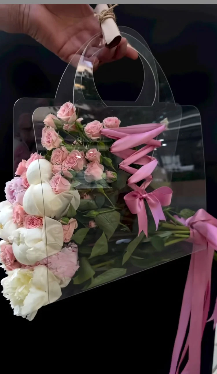 Pvc Transparent Flower Bouquet Purse Bag Florist Supplies Packaging Pet