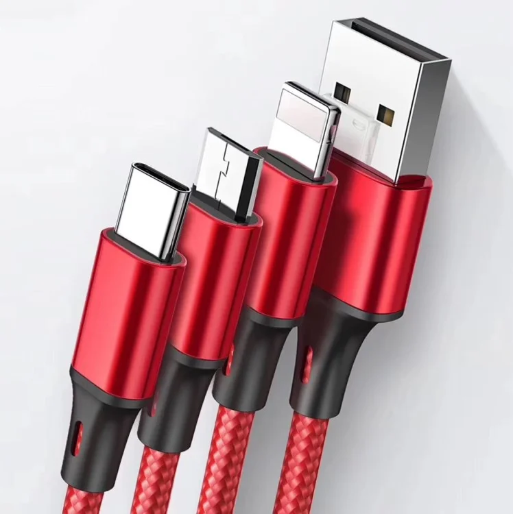 3 в 1 взаимный обмен данными между компьютером и периферийными устройствами зарядное устройство кабель нейлоновый плетеный кабель для быстрой зарядки передачи и зарядки Android телефонов с интерфейсом Type-C тройных зарядный кабель проводной шнур
