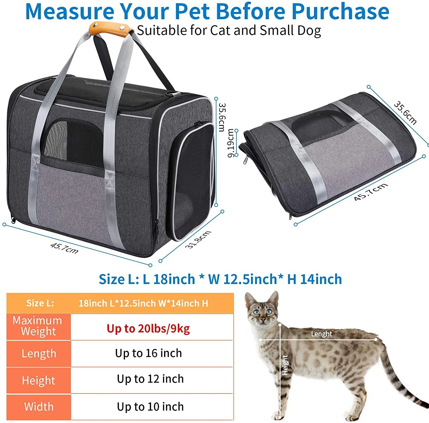 Morpilot Portable Pet Carrier for Cats and Dogs with Locking Safety  Zippers, Airline Approved, Foldable,Gray 