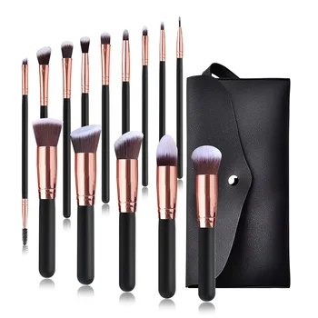 High Quality 14pcs Flat Makeup Brushes Custom Logo Pink Makeup Brush Set Private Label