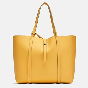Custom Logo PU Yellow Leather Lady Classic Large Tote Shoulder Shopper Handbag Purse for Women