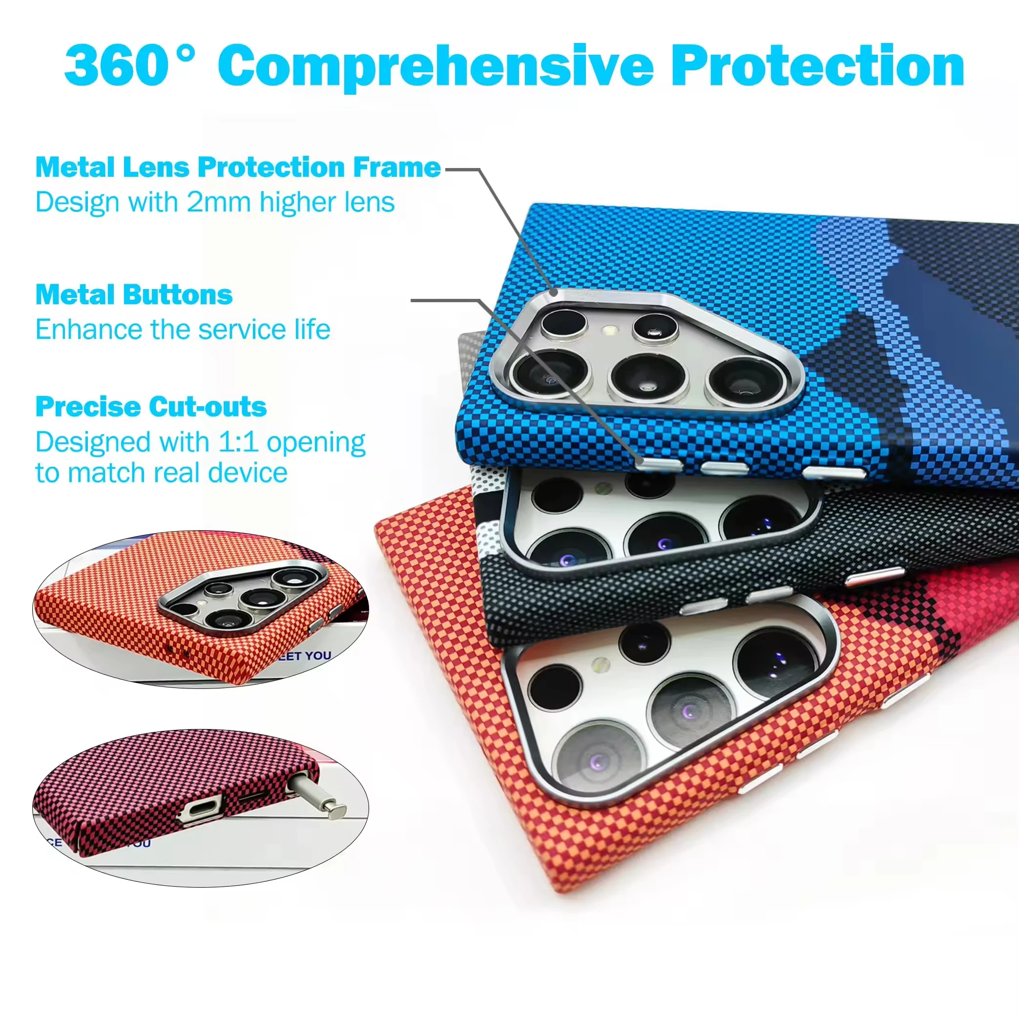 product laudtec oem custom kev lar carbon fiber magnetic case ultra thin cover metal lens protector cover for samsung galaxy s25 ultra-5