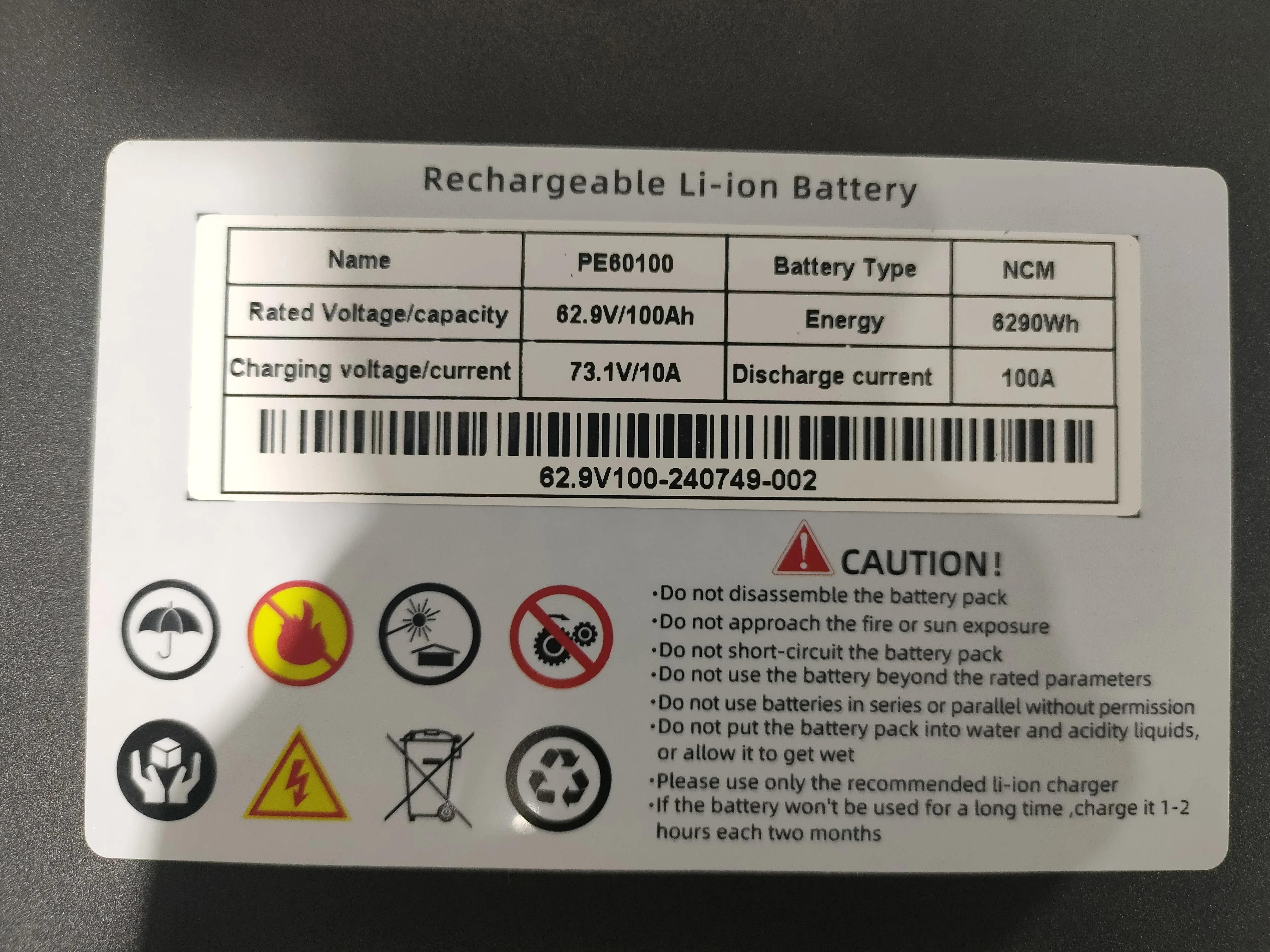 60V 100Ah LiFePO4 Lithium Battery with 6KWh Energy 4000 Cycles and 5 Years Warranty for Electric Vehicles