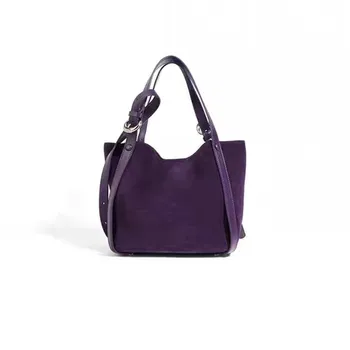 2024 Winter Custom High-End Designer Large Purple Hobo Bag Luxury Suede Genuine Leather Tote Bags for Women with PU Lining