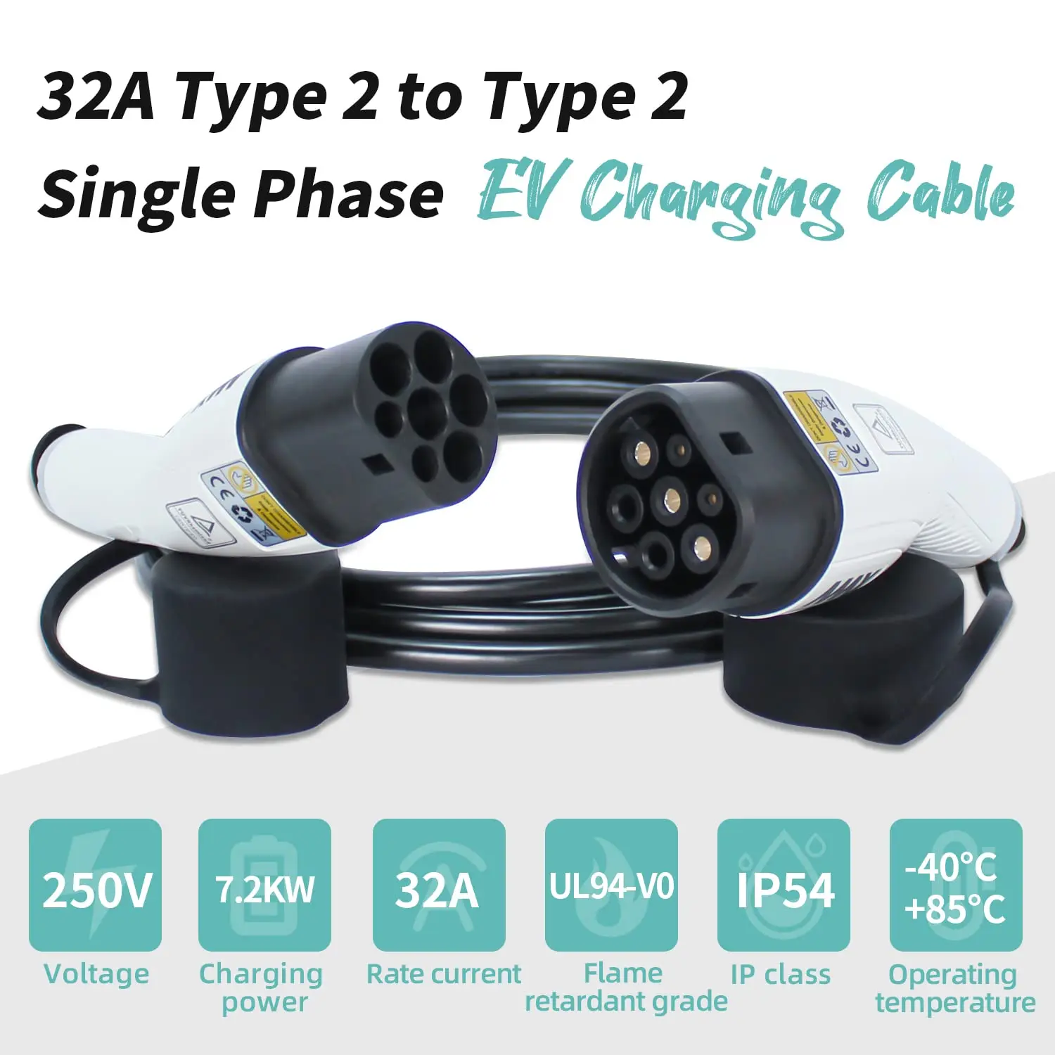 16a 32a Ev Charging Cable Iec 621962 Type 2 To Type 2 Electric Vehicle
