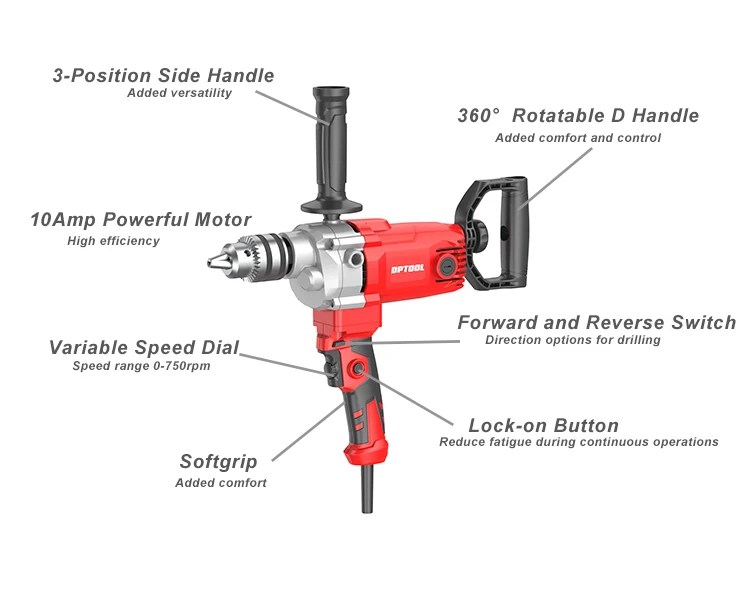 1200w Power Tool Hand Paddle Paint Cement Concrete Electric Drill Mixer