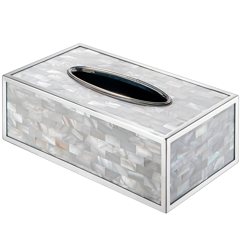 Hightend White Shell Tissue Box Creative Design Light Luxury Silver