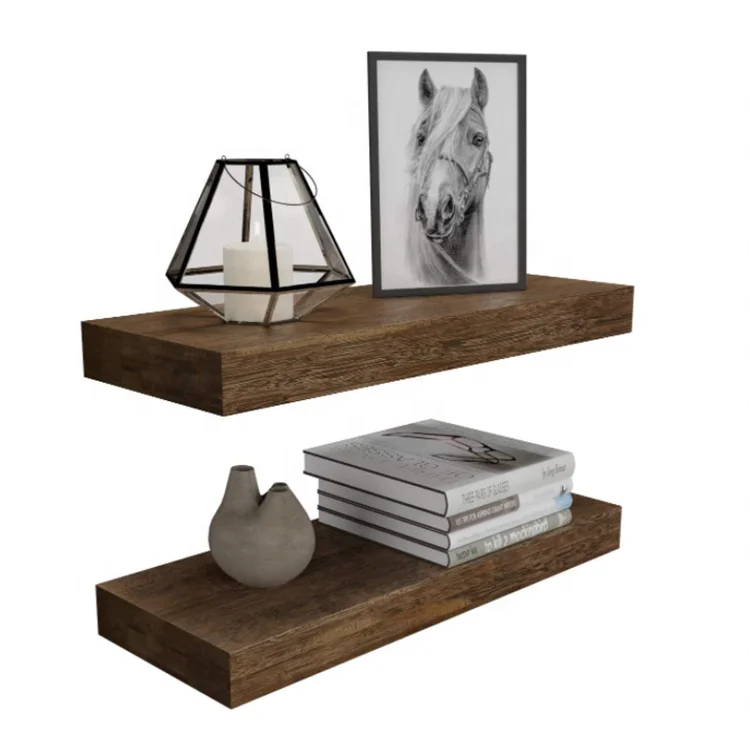 Floating Wall Shelf Set Of 2 Decorative Display Solid Wood Floating