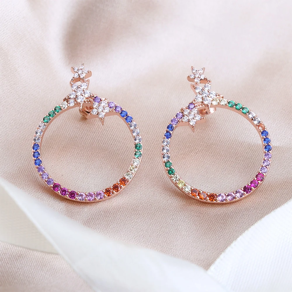14k 18k gold hoop earrings custom logo 925 cz hoop earrings rose gold filled rainbow hoop earrings