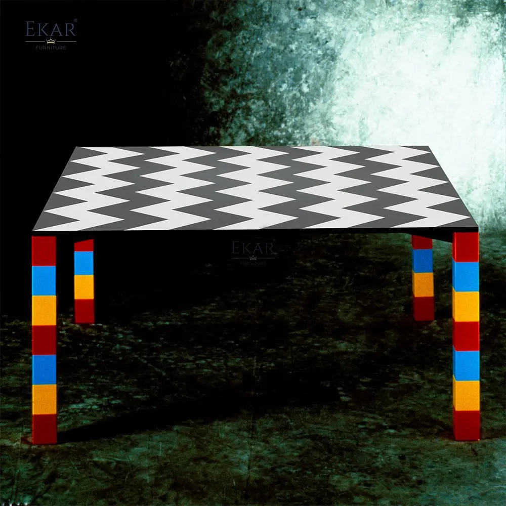 product nordic elegant set dining table with gray and white panel top multicolored stone inlay and red yellow blue legs for home bar-64