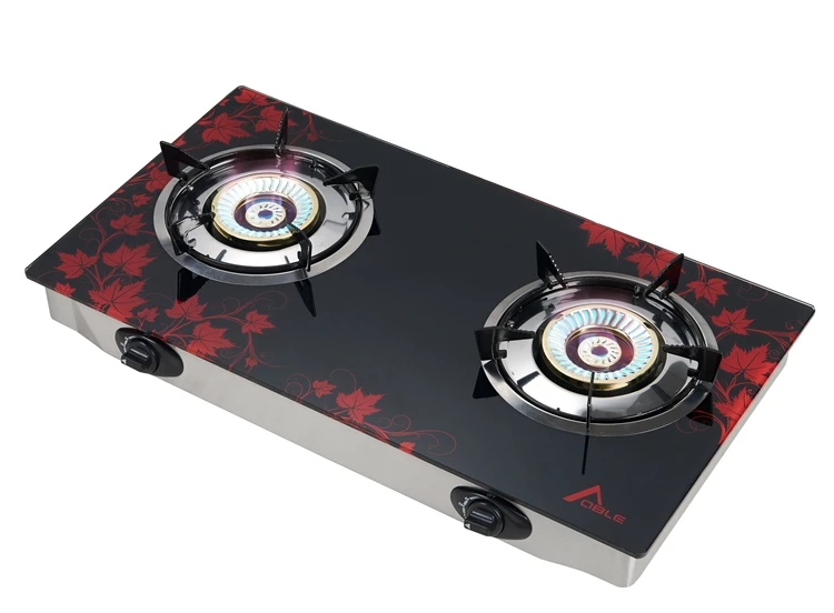 Black Ceramic Power Cooktop 2 Burner Gas Stove Table Glasstop Gas