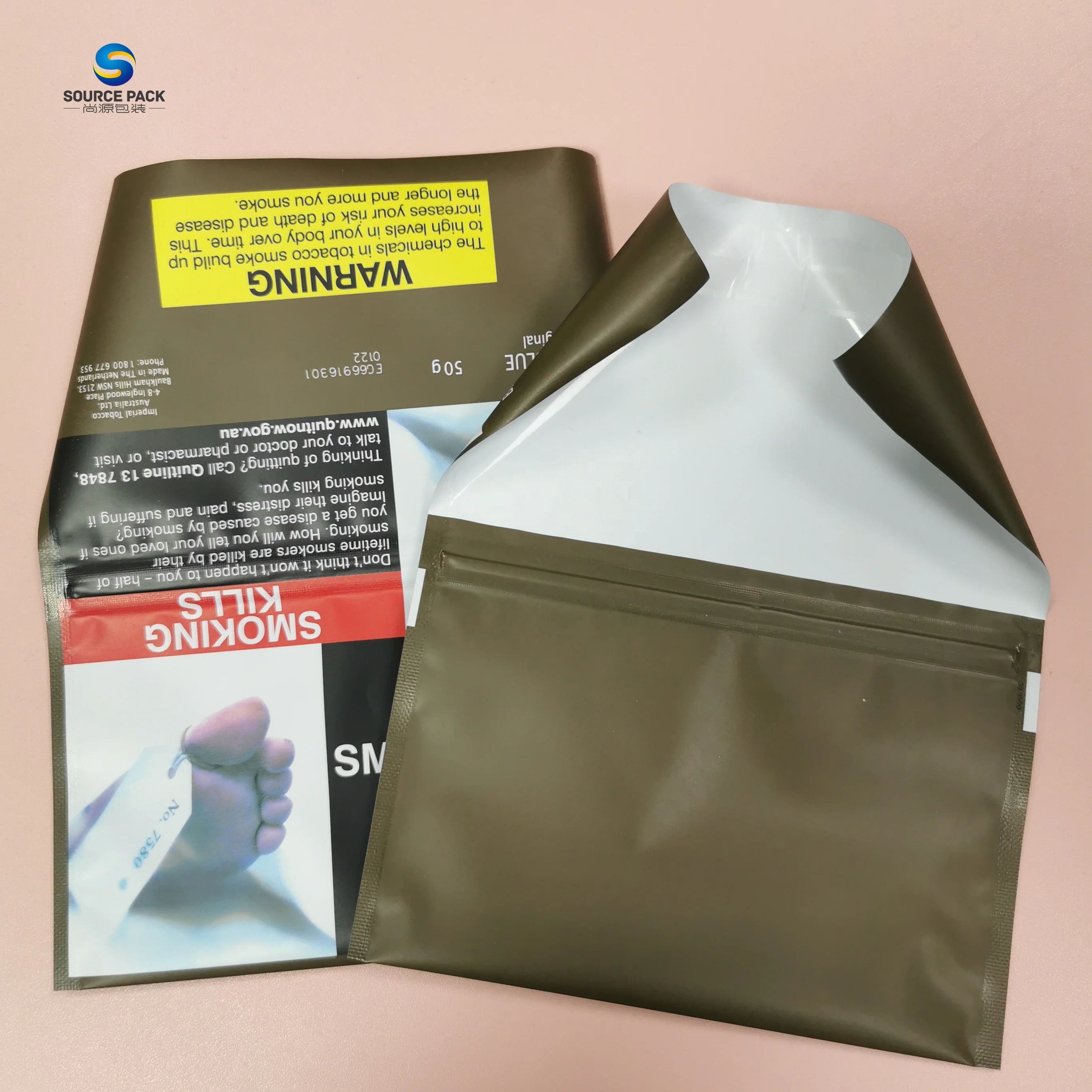 resealable tobacco pouch Custom Printing Resealable Ziplock Loose Tobacco 25g 30g 50g Rolling  Tobacco Pouch