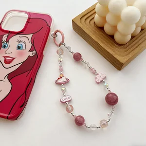 Cartoon Alloy Princess Prosperity Mobile Phone Chain Crystal Black Pink Sweet Cool Colorful KT Bag Hanger Keychain Pendant