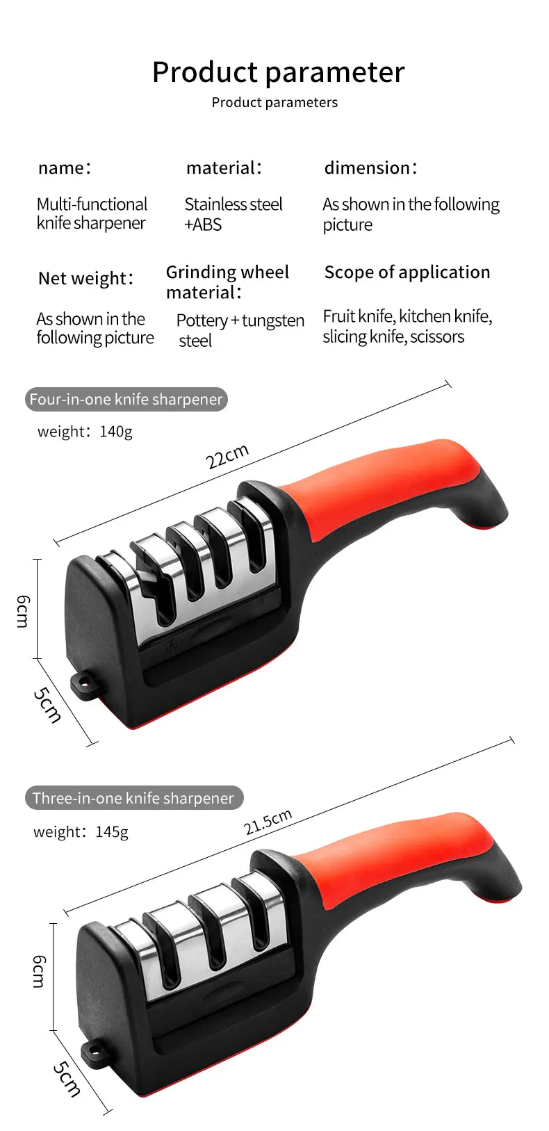 Kitchen 3/4-Segment Knife Sharpener Household Multi-Functional Hand-Held 3/4-Purpose Black Sharpening Stone