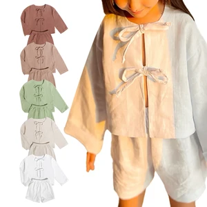 Wholesale Made in China Summer Solid Colors Oversize Custom Baby Short Pant Long Sleeve Children Set Girls Cloth