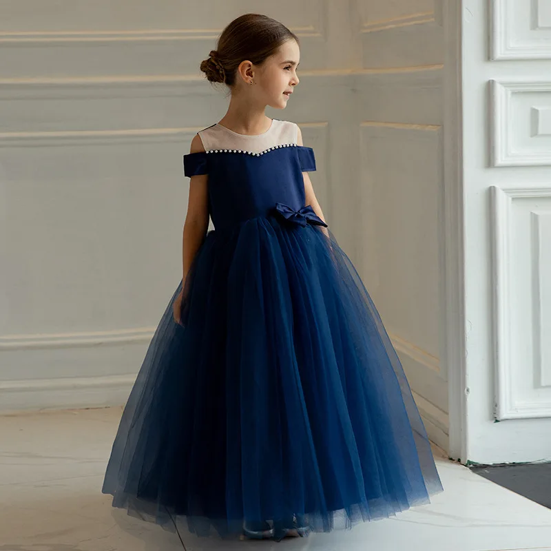 Ball Gown Childrens Navy Blue Bridesmaid Dresses Summer Lace