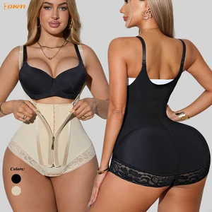 Open-Chest Colombian Corset Shaper Zipper High Compression Waist Trainer Tummy Control Shapewear Bodysuit