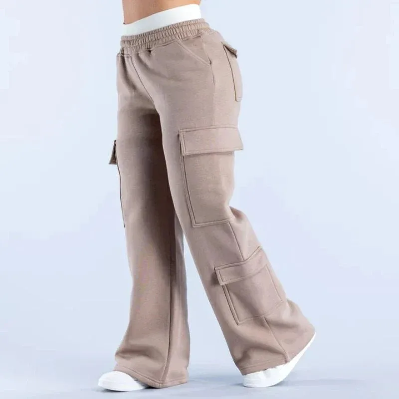 Autumn Winter Straight-Leg Casual Pants Trendy Cargo Pocket Mid Waist Loose Floor-Length preview
