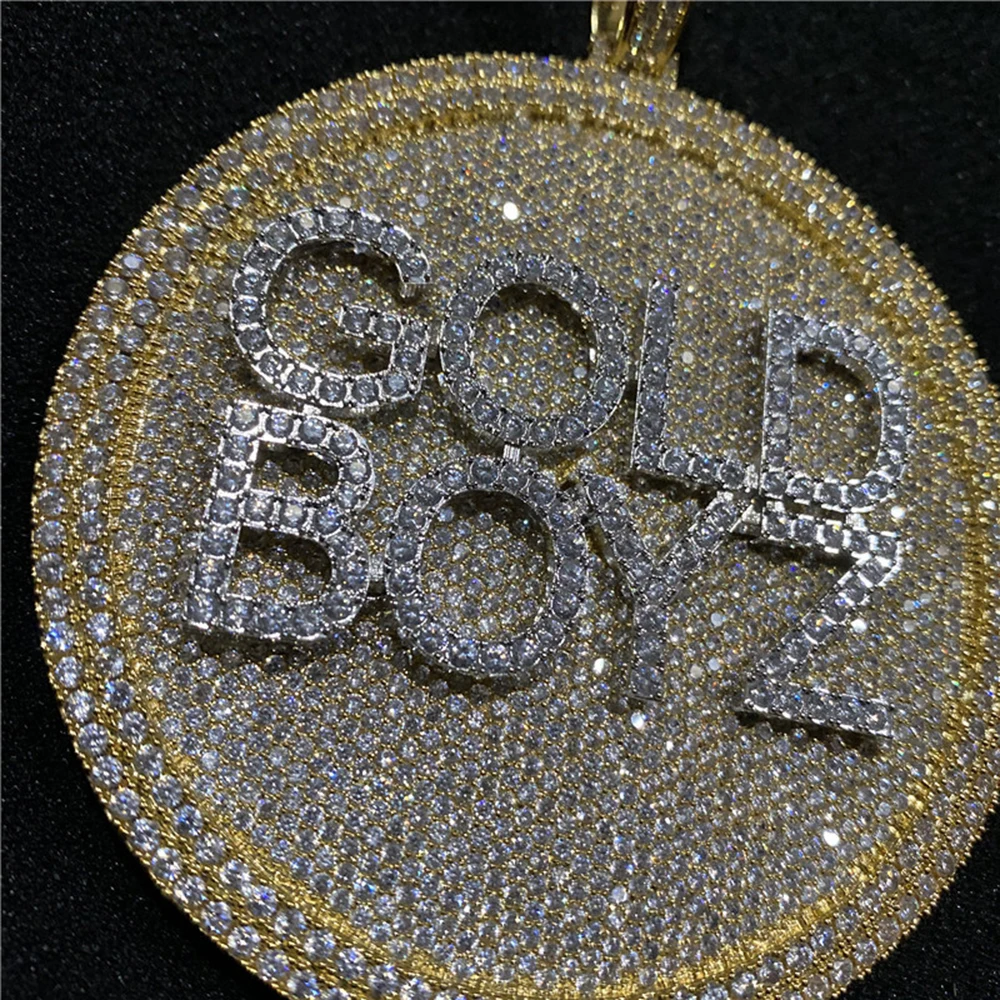 Hip Hop Iced Out Round Custom Letters Pendants Necklaces Paved Cubic Zircon Stone Brass Rope Chain Trendy Men Women Jewelry