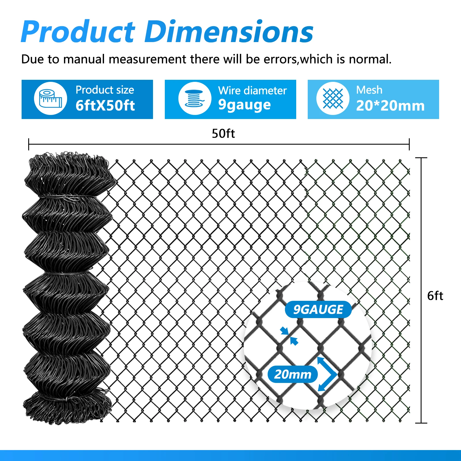 Chain Link Fencing Wire Roll 9 Gauge 2IN Diamond Mesh Chainlink Fence Heavy  Duty Wire Roll