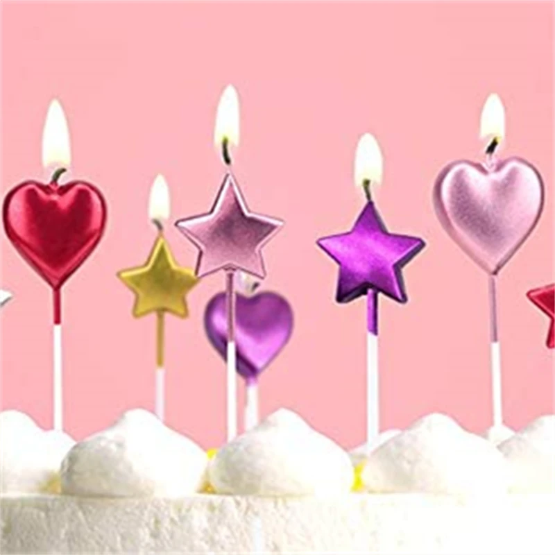 Bougie D'anniversaire En Forme Coeur,6 Pcs Bougies Deco De Gâteau