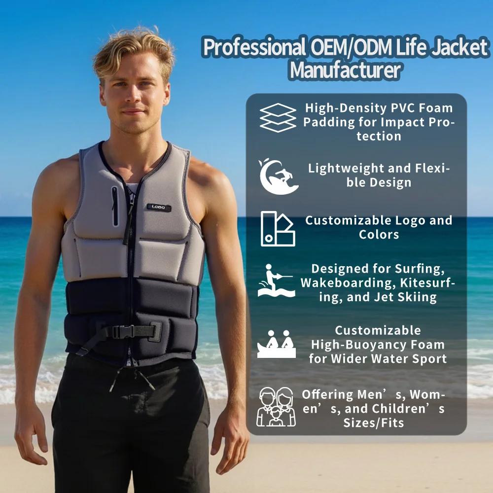 Sérsniðinn fullorðins vatnssporta flotvestur af neoprén léttur wakeboard vestur með heilslóð fyrir surfing, PWC, jetbát og skíðamenn