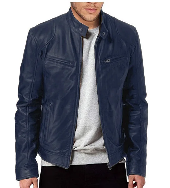 2024 PU Leather Zipper Men Spring Autumn Coat Men's Fashion Stand Collar Slim Casual Tops Jacket_voghion.com