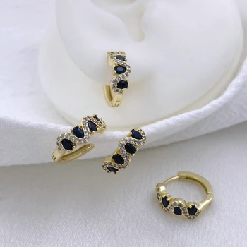 Hot Sale Boho Style Brass 18K Gold Jewelry Luxury Zircon Decoration Small Huggie Earrings