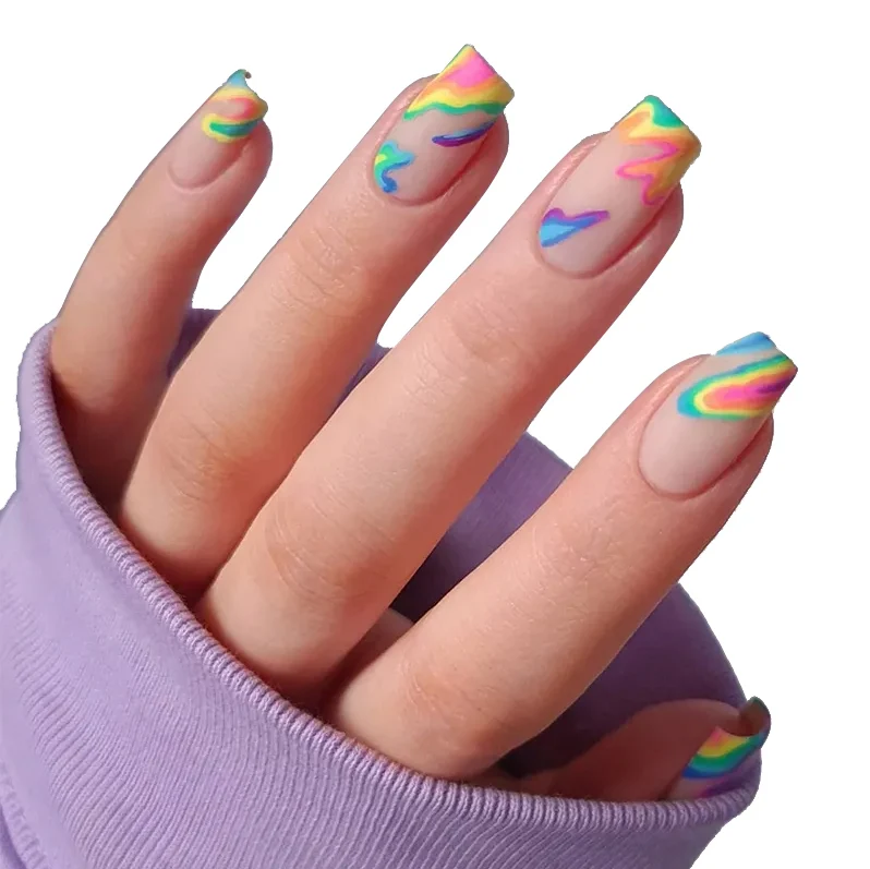Lovely Girl Press on Nail Full Cover Fake Luxury Matte Rainbow