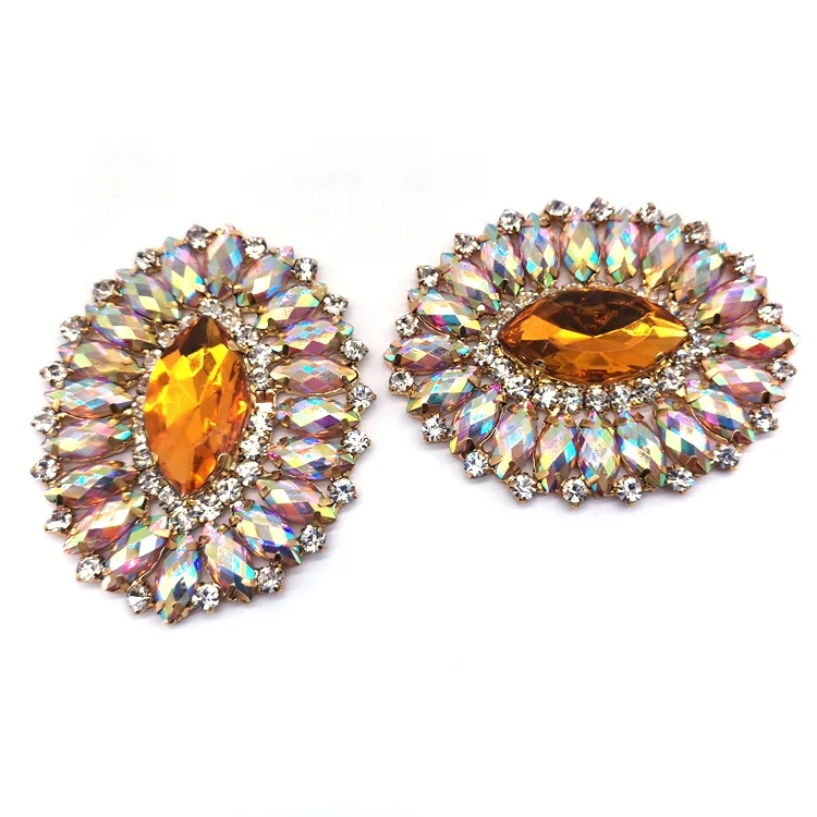 Custom Sew on Acrylic Rhinestone Appliques Flatback Oval Rhinestone Brooch