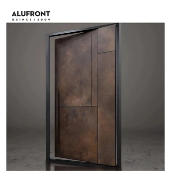ALUFRONT New Design Customize Anti-theft Exterior Entrance Security Pivot Door Safety Front Main Aluminum Entry Doors for House