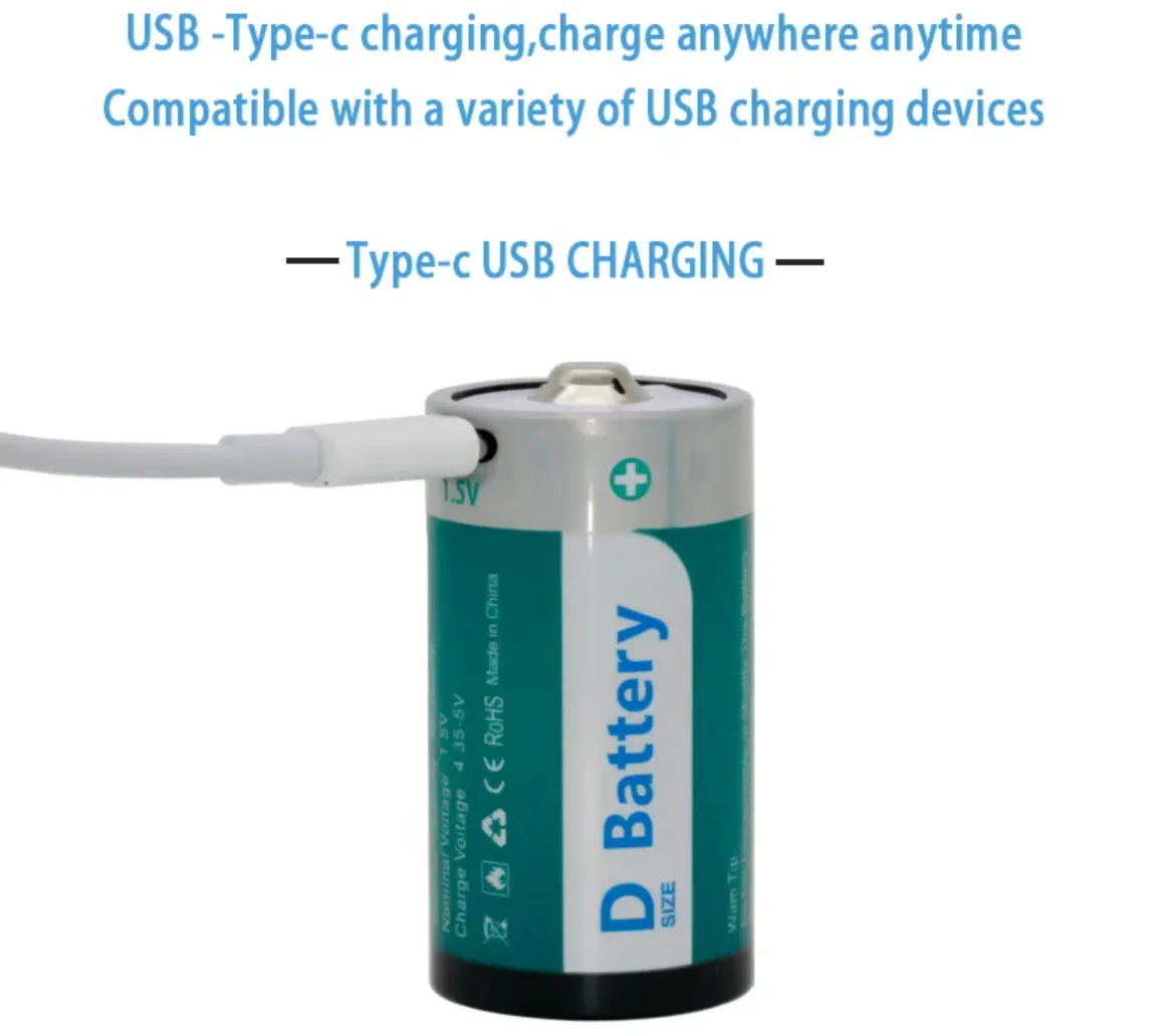 1pcs Usb C D Size Li Ion Rechargeable Battery 1.5v D Size Lithium