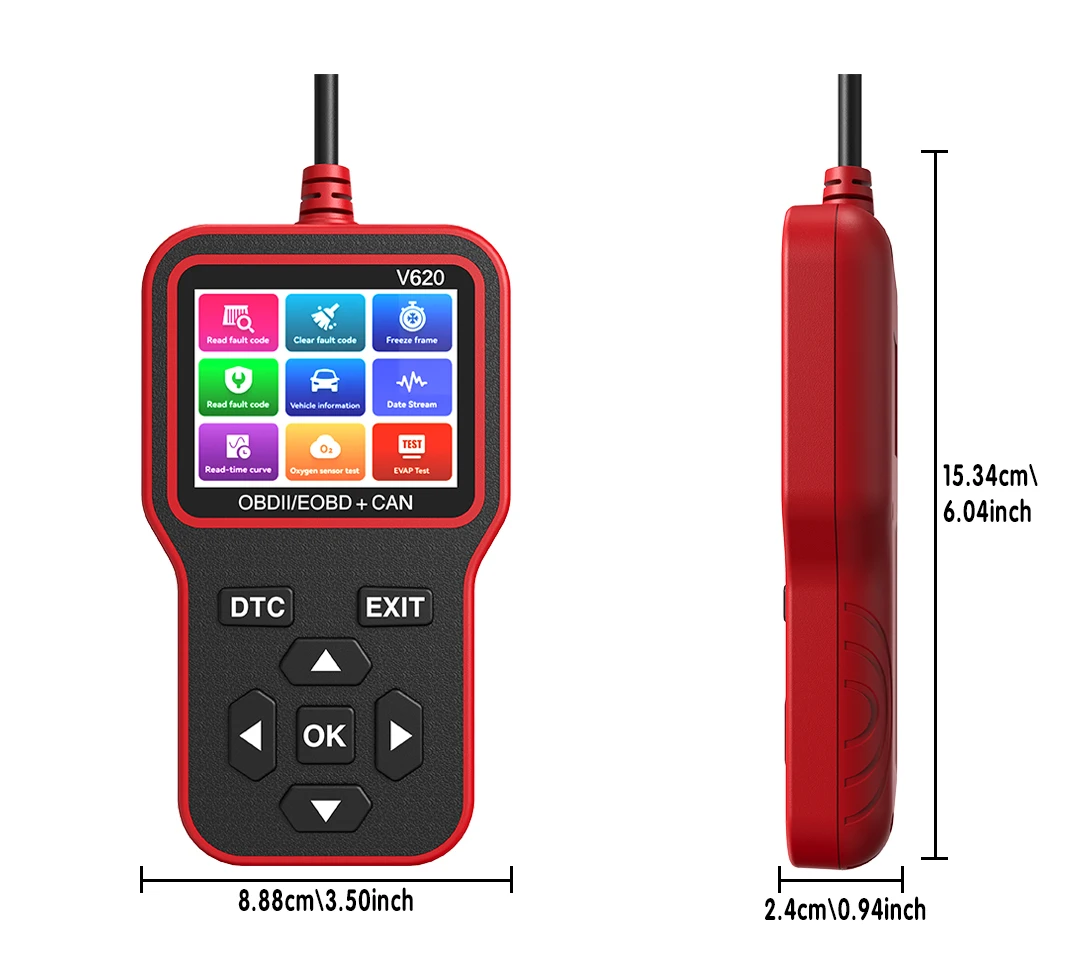 V620 OBD2スキャナー 車用エンジン故障コードリーダー 12V診断ツール