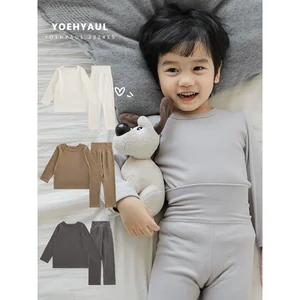 YOEHYAUL N4799 Belly Protection Solid Children's Pajama Set for Kids Autumn Winter Thick Sleepwear for Kids Boy