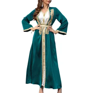 2 Piece Set Women's Formal Maxi Dress Long Sleeve Muslim Robe Turkish Evening Robe Embroidery Women's Clothing Factory