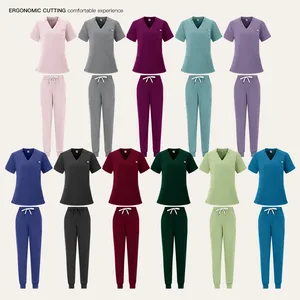 AliExpress Stock Hand-Washing Clothes Unisex Sweat-Absorbent Breathable Polyester Scrub Uniform Beauty Salon Medical Set