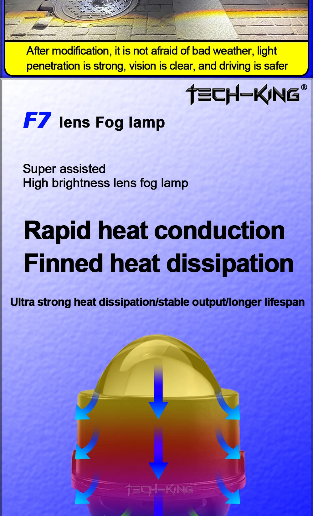 TECH-KING 3inch 56w 72w H11 3000K 6000k 3colour high Low Beam Universal bi Led projector Fog lamp High brightness lens fog lamp