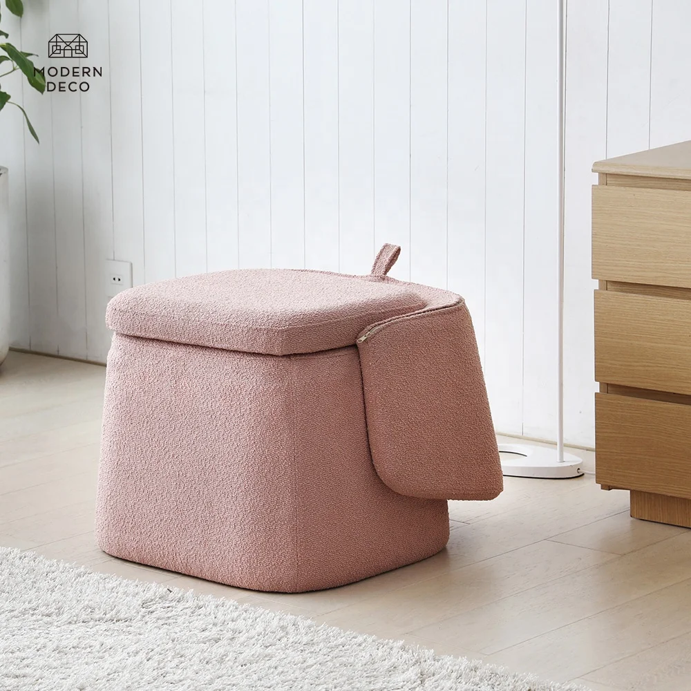 Boucle Flip-back Chair Upholstered Storage Ottoman Coffee Table